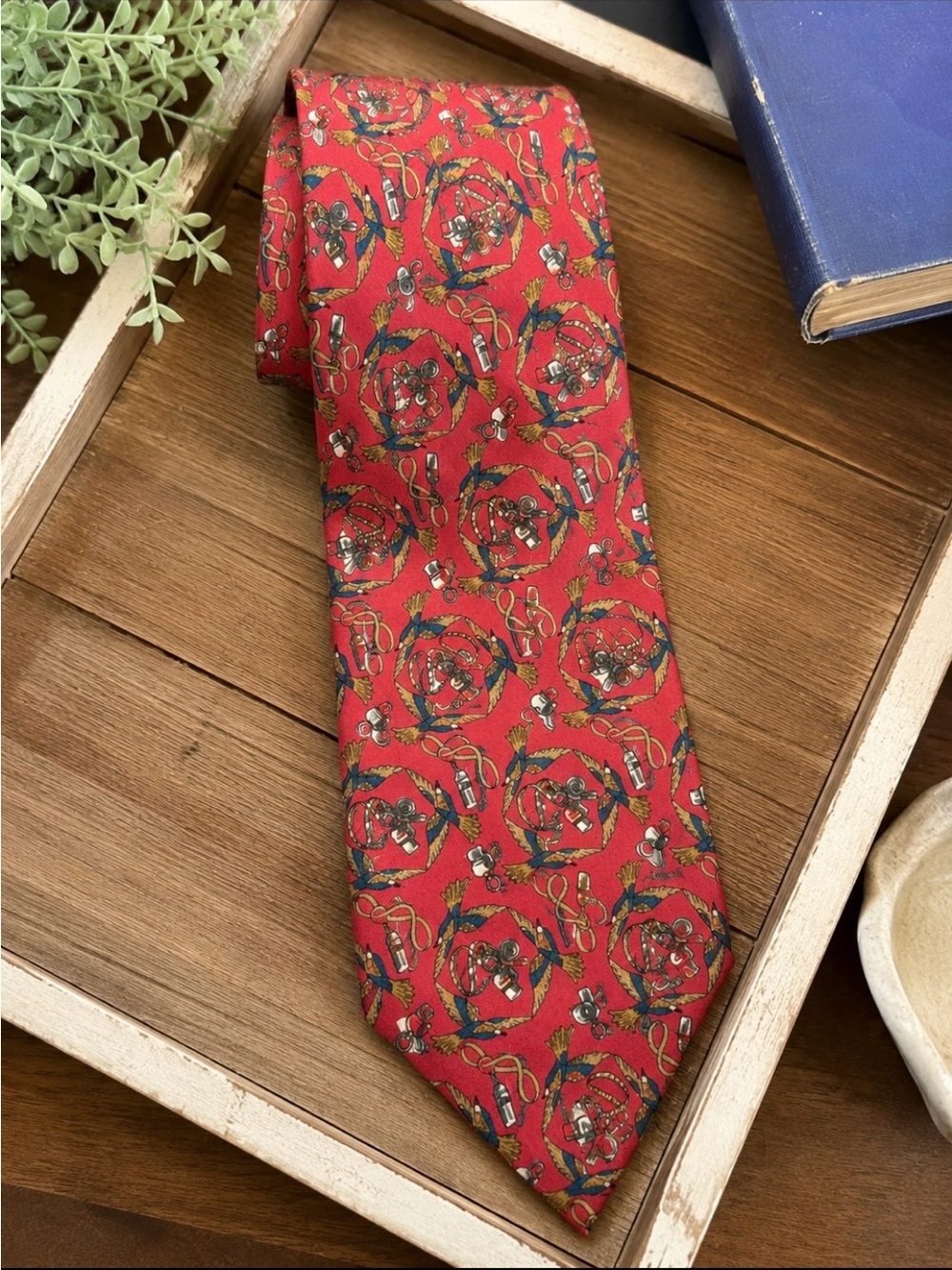 Vintage yApre’ Tom James Whimsical Equestrian Nautical Silk Tie. Red | Classic